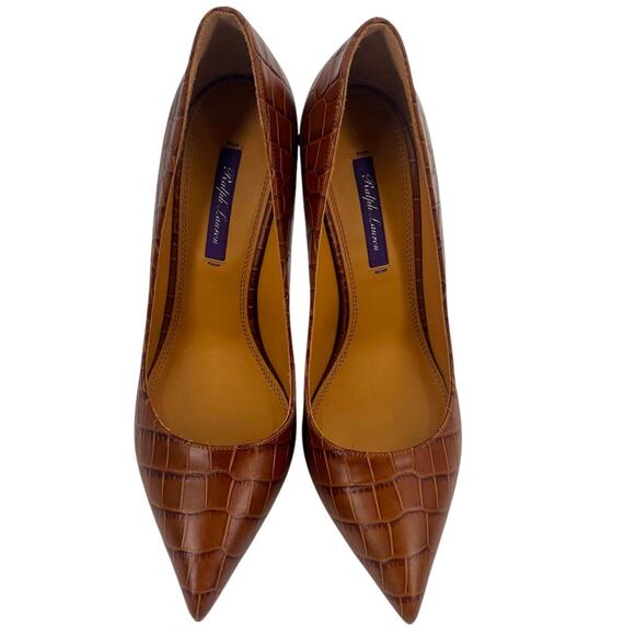 RALPH LAUREN Purple Label Celia Brown Embossed Leather Pumps ITALY 39.5 - Picture 9 of 9